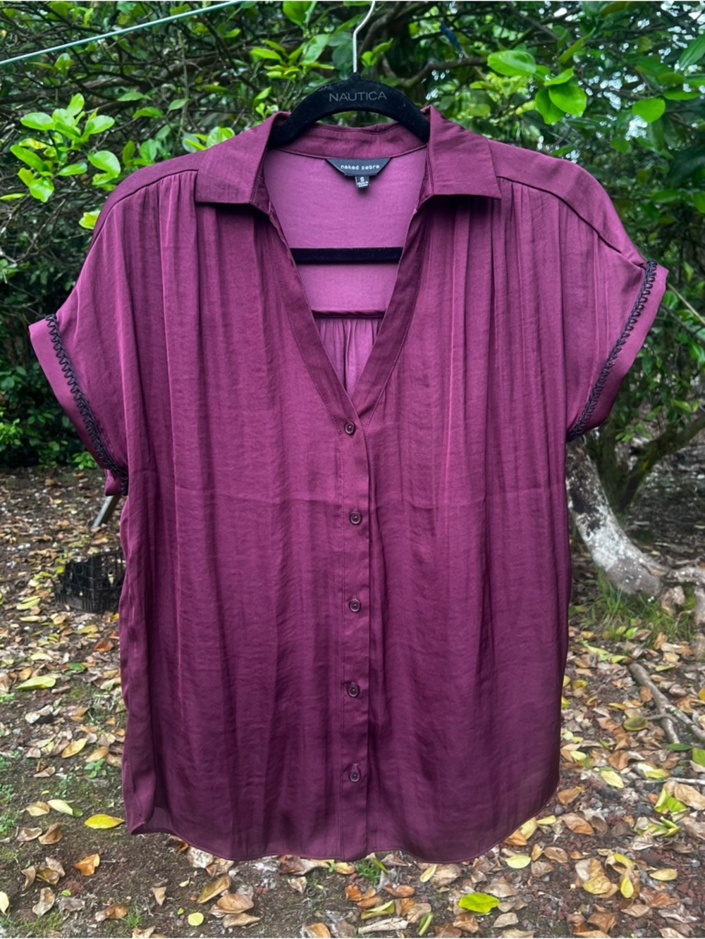 Naked Zebra Plum Button Down Blouse, Size Small, BNWOT